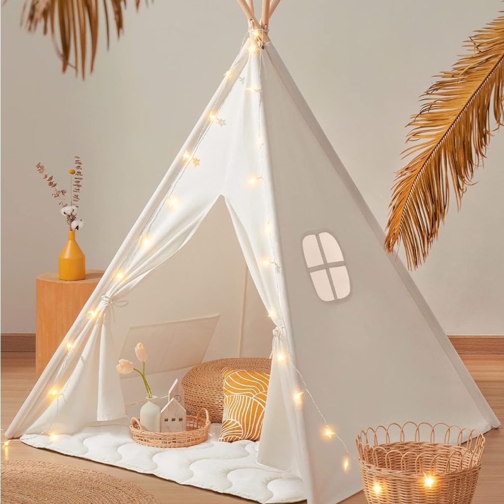 Cozy White Teepee Tent with Lights